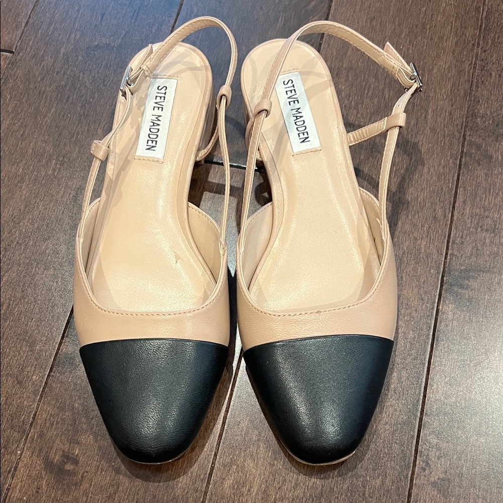 Steve Madden Women's Black and Cream Slingback Flats